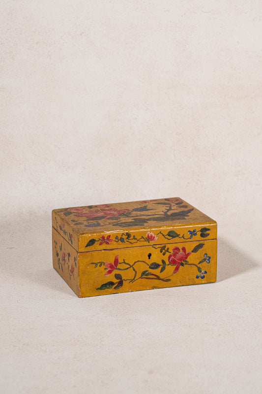 Vintage Hand Painted Mustard + Floral Box