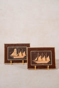 Load image into Gallery viewer, PAIR of Petite Sailboat Dioramas in Brown Frames
