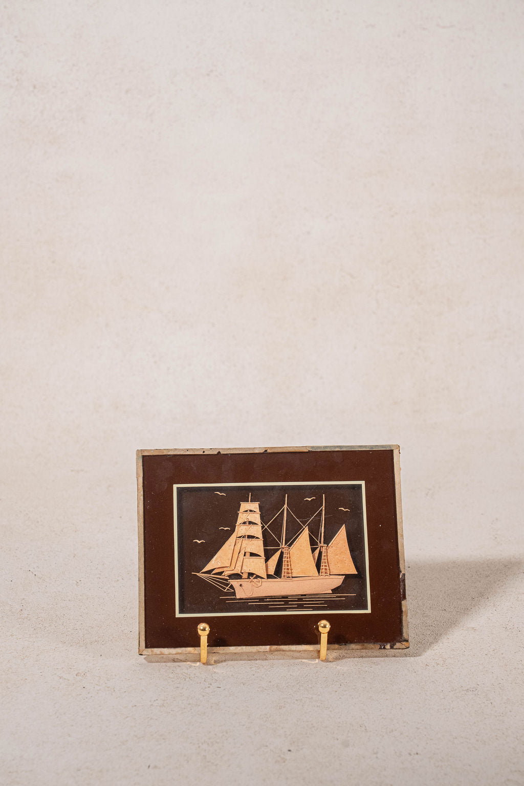 PAIR of Petite Sailboat Dioramas in Brown Frames
