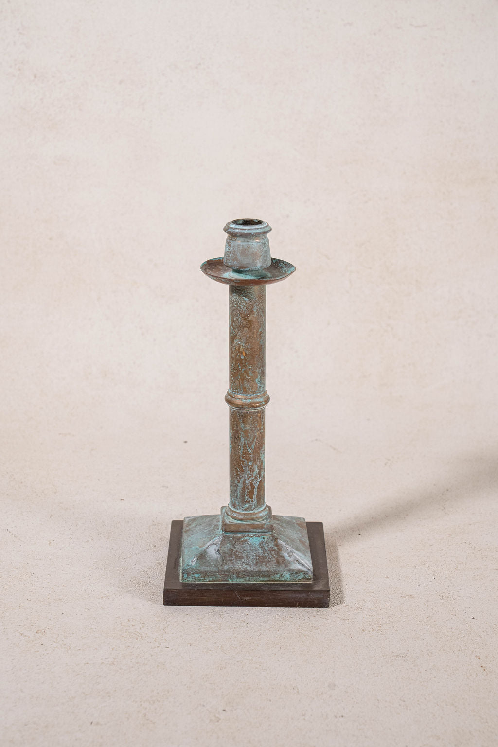 Pair Verdigris Metal Candlesticks