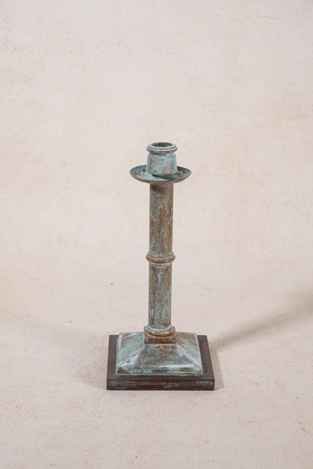 Pair Verdigris Metal Candlesticks