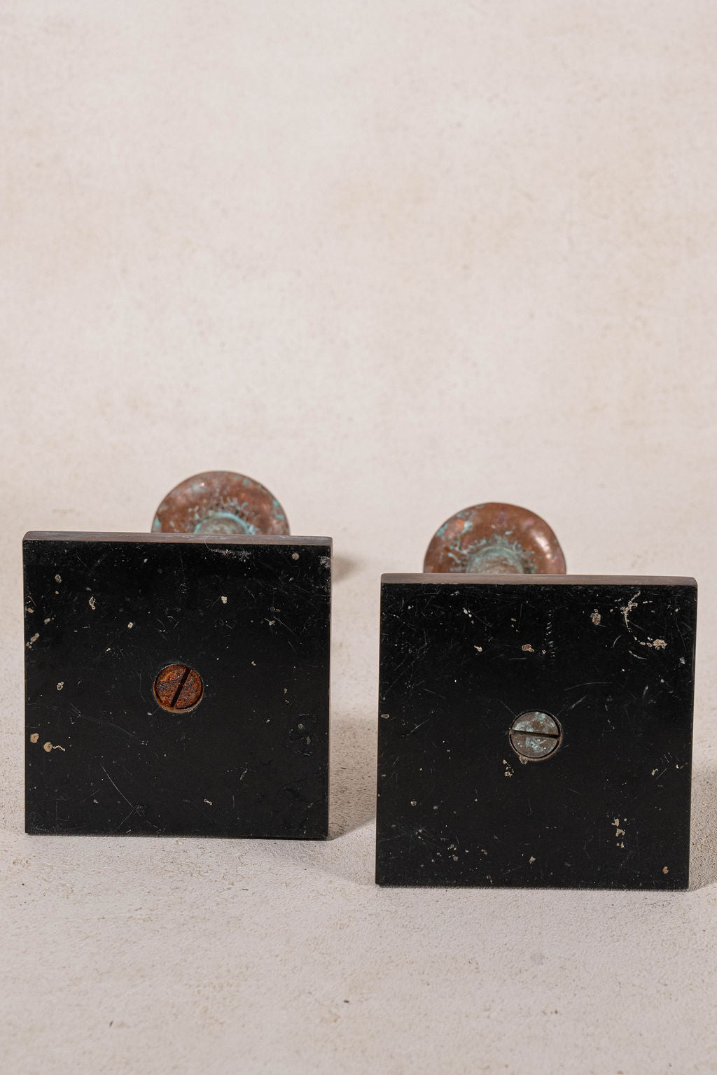 Pair Verdigris Metal Candlesticks
