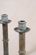 Load image into Gallery viewer, Pair Verdigris Metal Candlesticks
