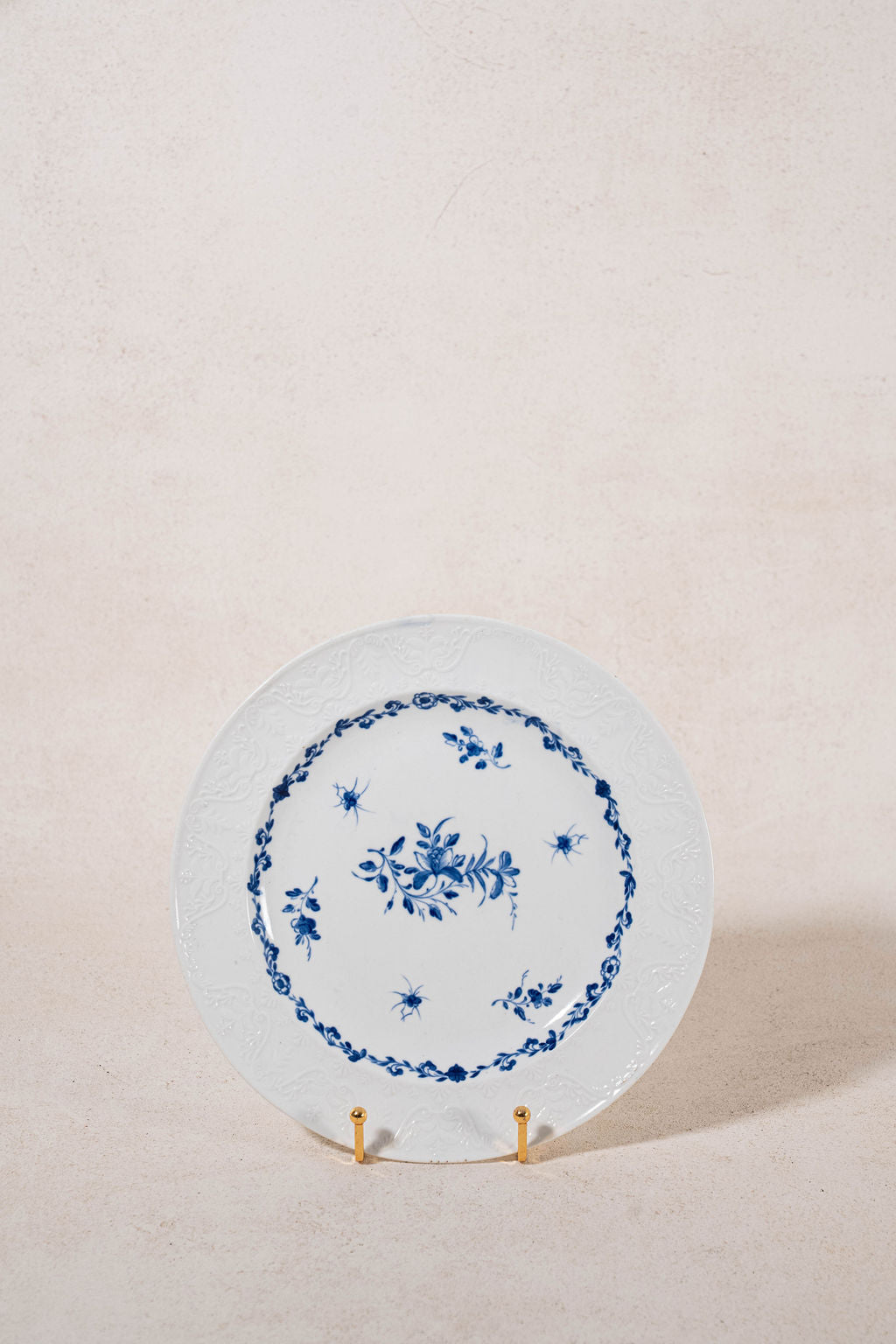 PAIR Blue + White Floral Spode Plates (c. 1840)
