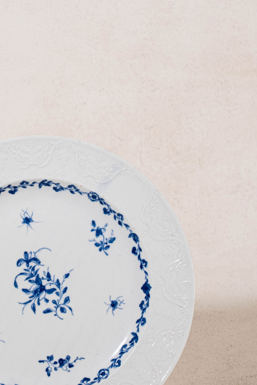PAIR Blue + White Floral Spode Plates (c. 1840)