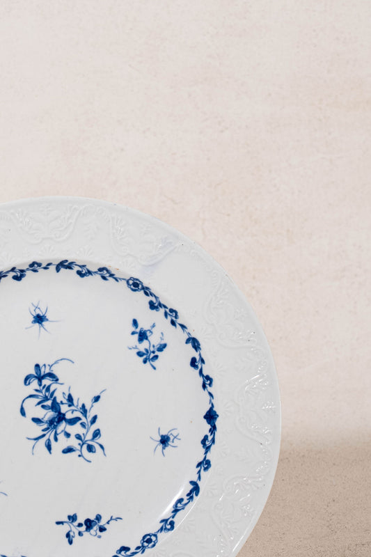 PAIR Blue + White Floral Spode Plates (c. 1840)