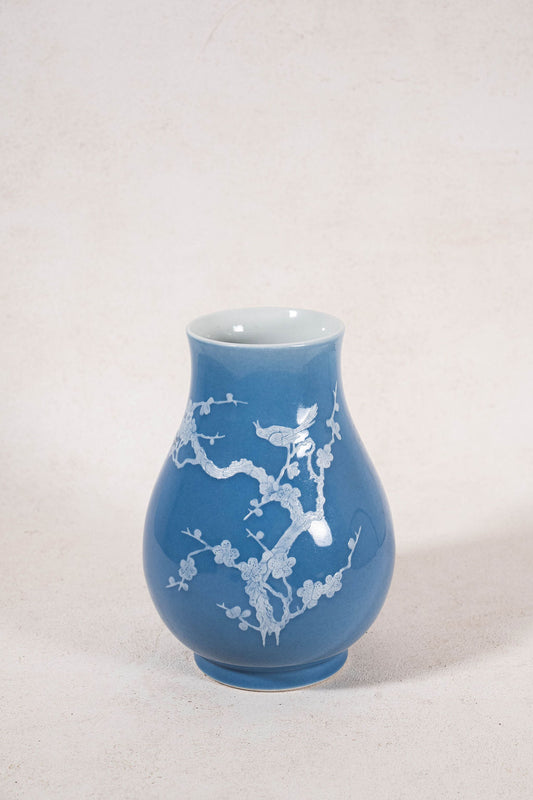 Periwinkle + White Floral Vase