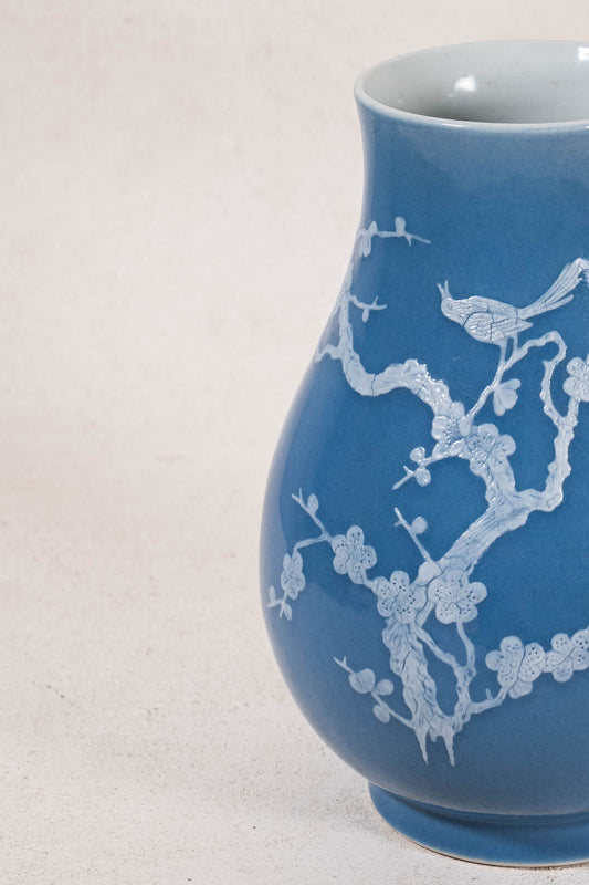 Periwinkle + White Floral Vase