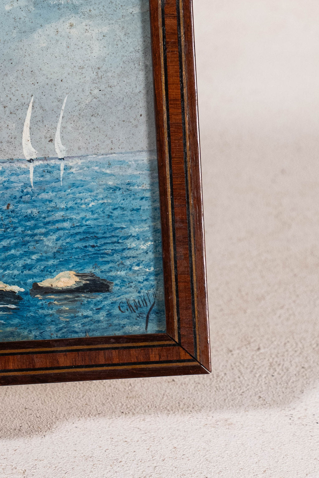 Original Oil on Board Landscape with Fisherman
