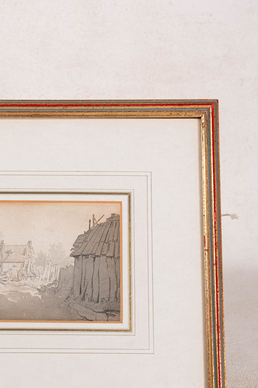 Original Ink + Wash by John Linnell (British, 1792-1882) 'Cabin at Hampstead'