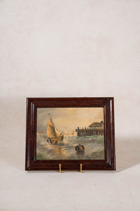 Signed Maritime Original Oil on Board (French; c. 1890) | by Rene Mathieu