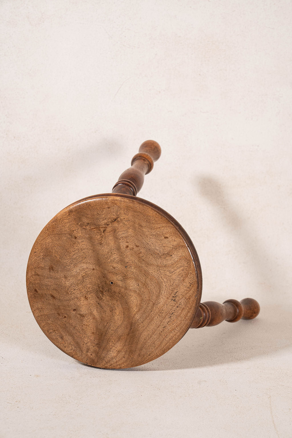Antique Elmwood Milking Stool with Turned Legs