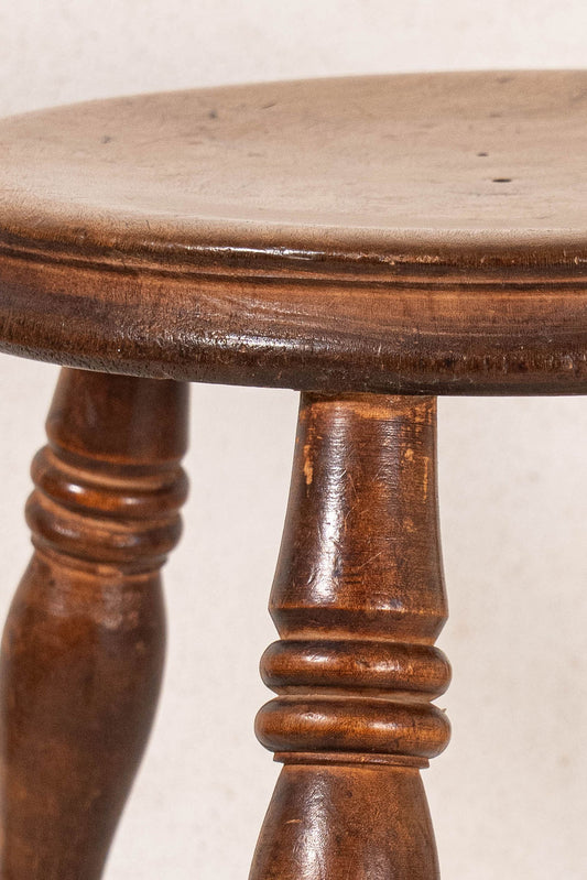 Antique Elmwood Milking Stool with Turned Legs