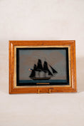 Load image into Gallery viewer, Antique English Reverse Glass Maritime Art of American Ship 'The President 1814' in Original Maple Frame
