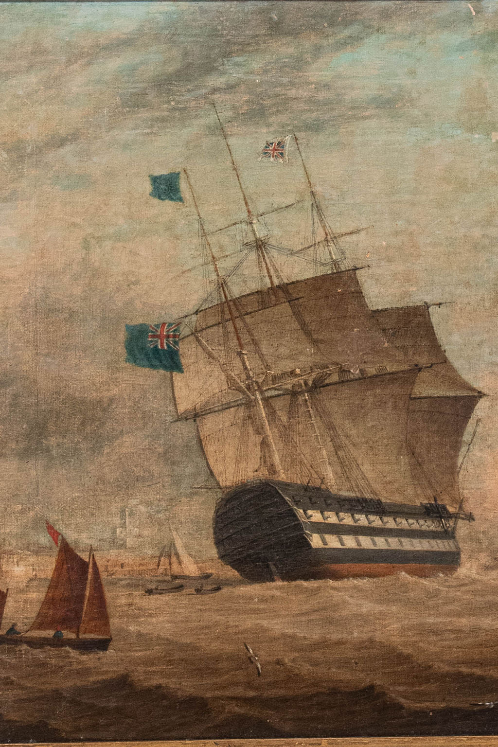Attributed to William John Huggins (1781–1845) | Original Marine Oil Painting In Period Maple Frame