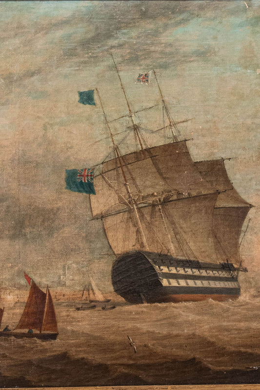 Attributed to William John Huggins (1781–1845) | Original Marine Oil Painting In Period Maple Frame