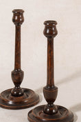 Load image into Gallery viewer, PAIR of 19th Century Turned Wood 10"H Candlesticks (c. 1880)
