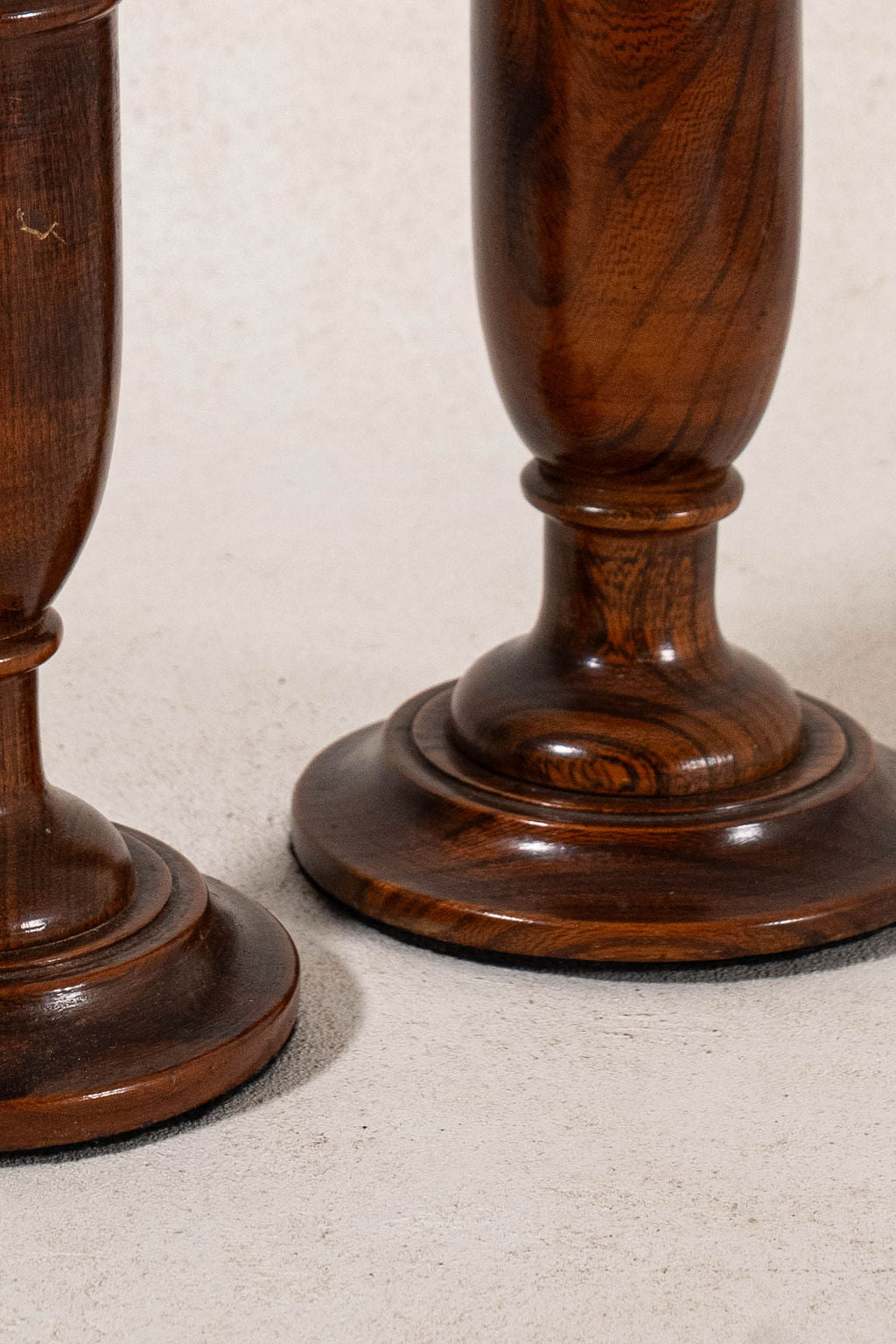 PAIR of Antique English Oak Turned 10.75"H Candlesticks