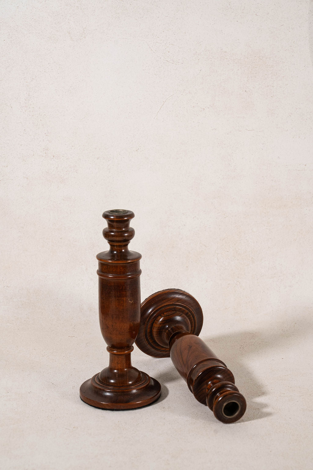 PAIR of Antique English Oak Turned 10.75"H Candlesticks