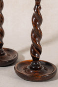 Load image into Gallery viewer, PAIR of Antique English Oak Barley Twist 12"H Candlesticks (c. 1900)
