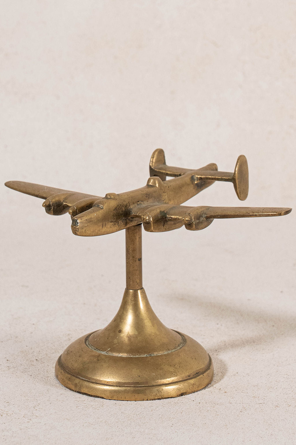 Vintage Solid Brass Airplane on Stand