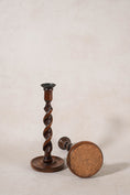 Load image into Gallery viewer, PAIR of Antique English Oak Barley Twist 12"H Candlesticks
