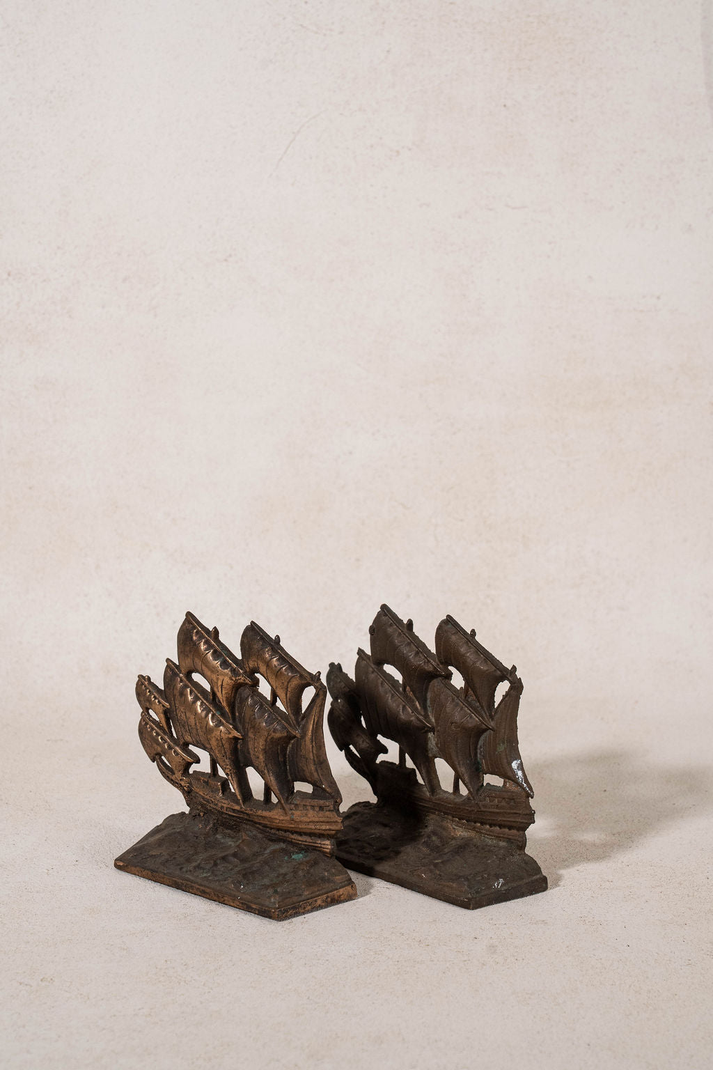 PAIR of Vintage Cast Iron Galleon Ship Bookends