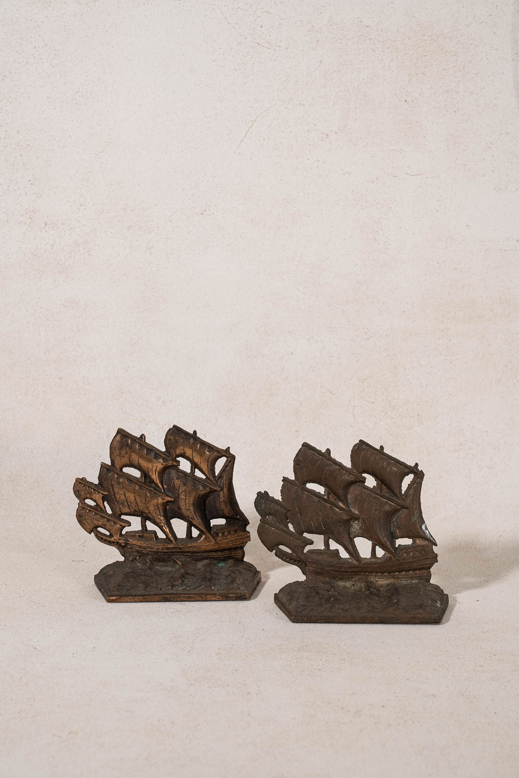PAIR of Vintage Cast Iron Galleon Ship Bookends