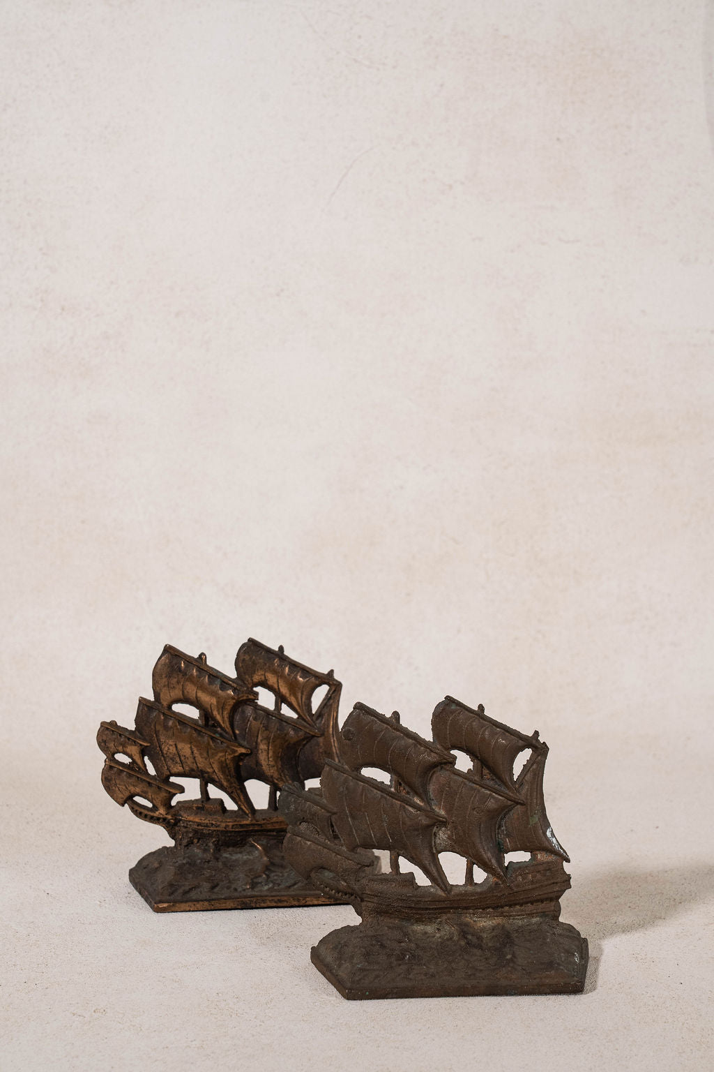 PAIR of Vintage Cast Iron Galleon Ship Bookends