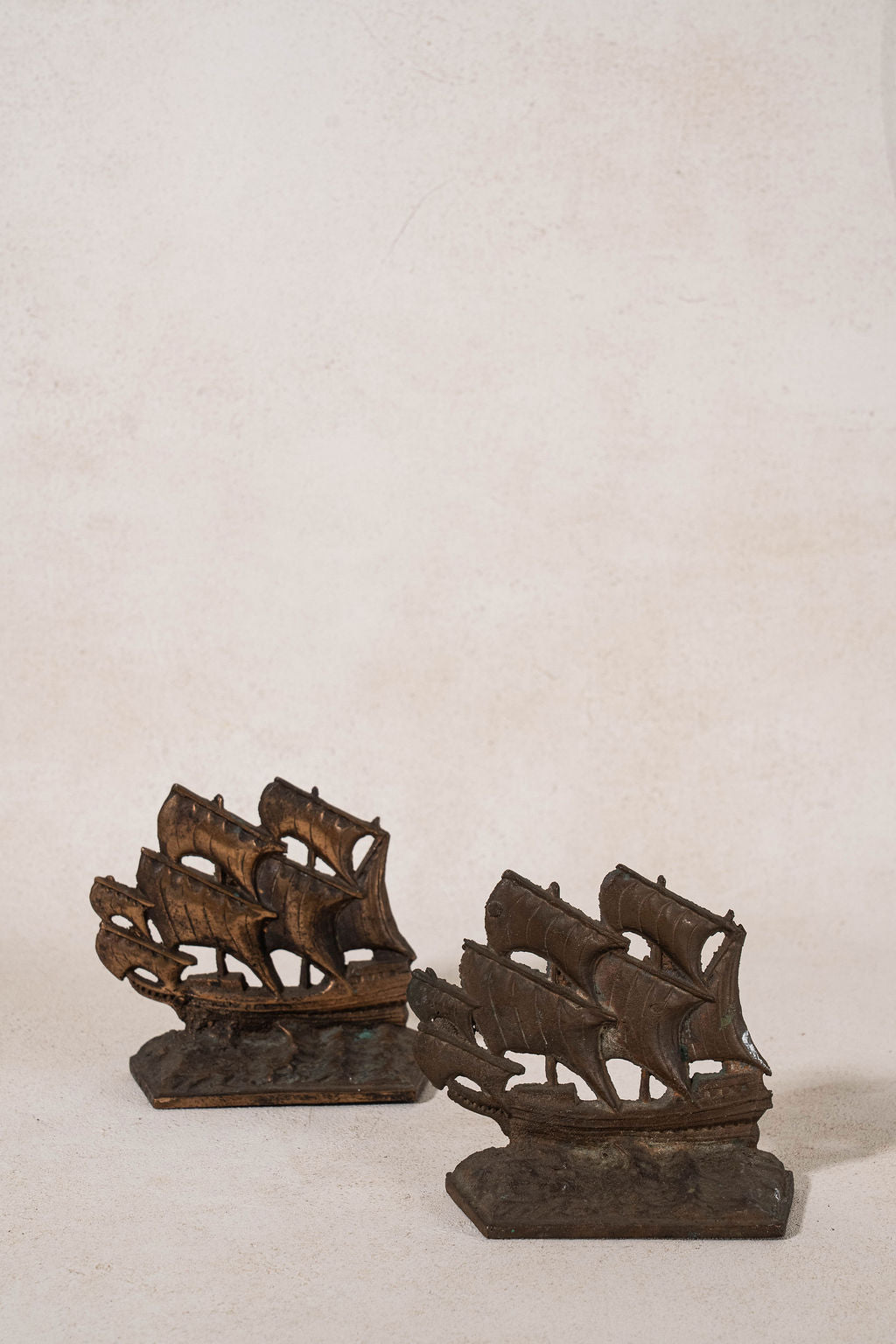 PAIR of Vintage Cast Iron Galleon Ship Bookends