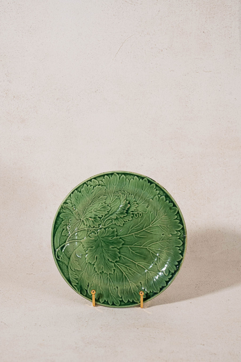 19th Century Kelly Green Majolica Leaf Plate