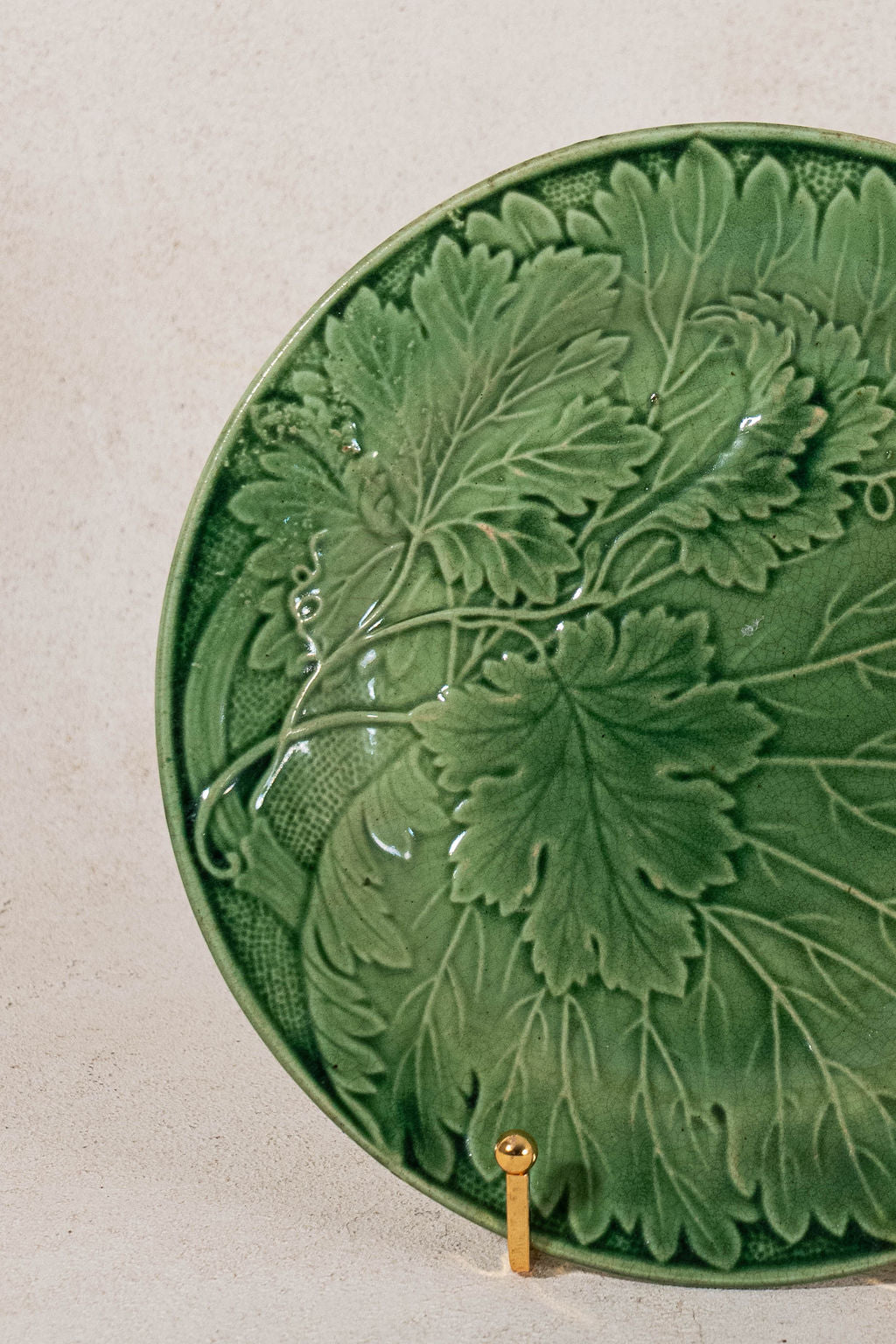 19th Century Kelly Green Majolica Leaf Plate