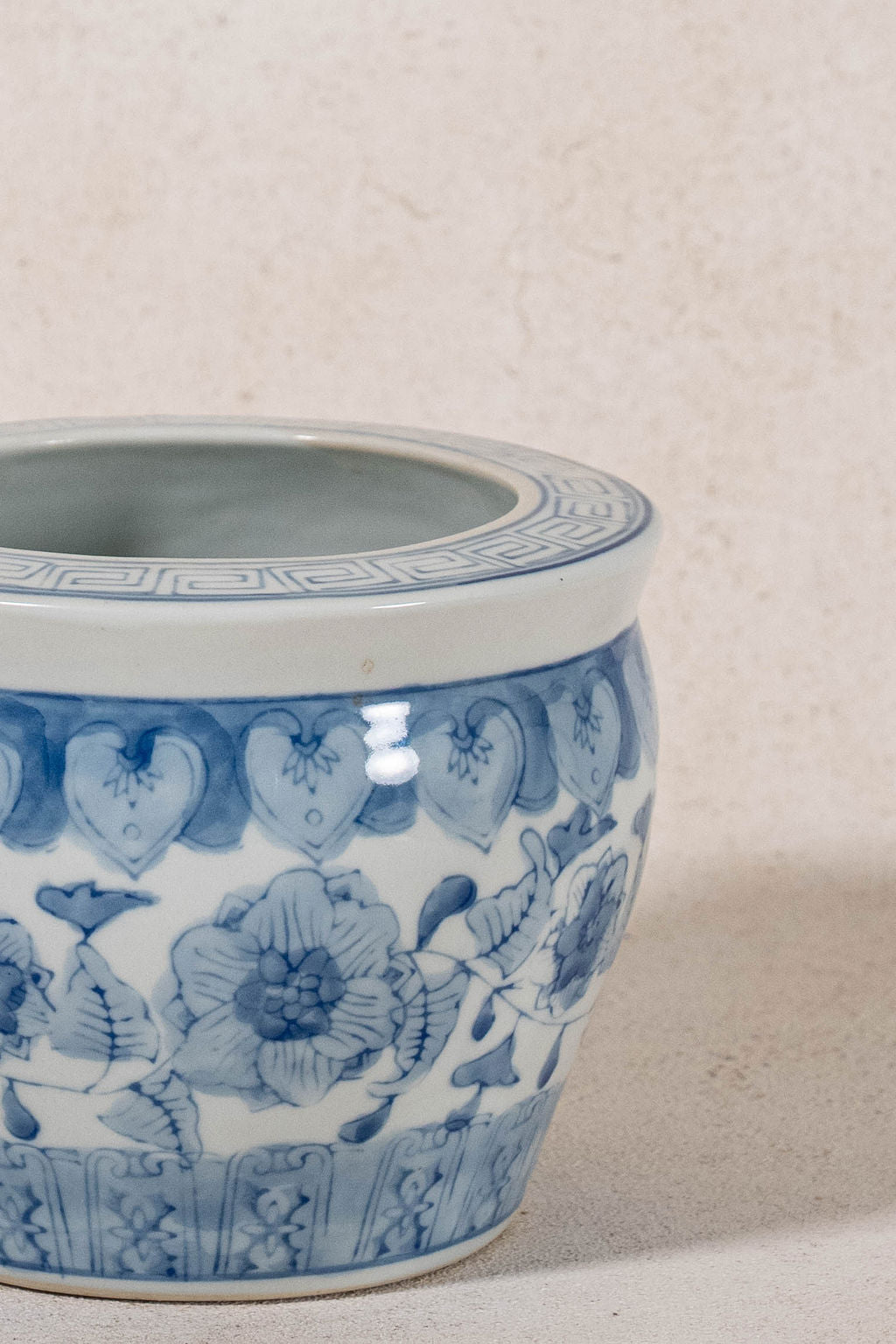 Vintage Chinoiserie Planter with Greek Key Rim