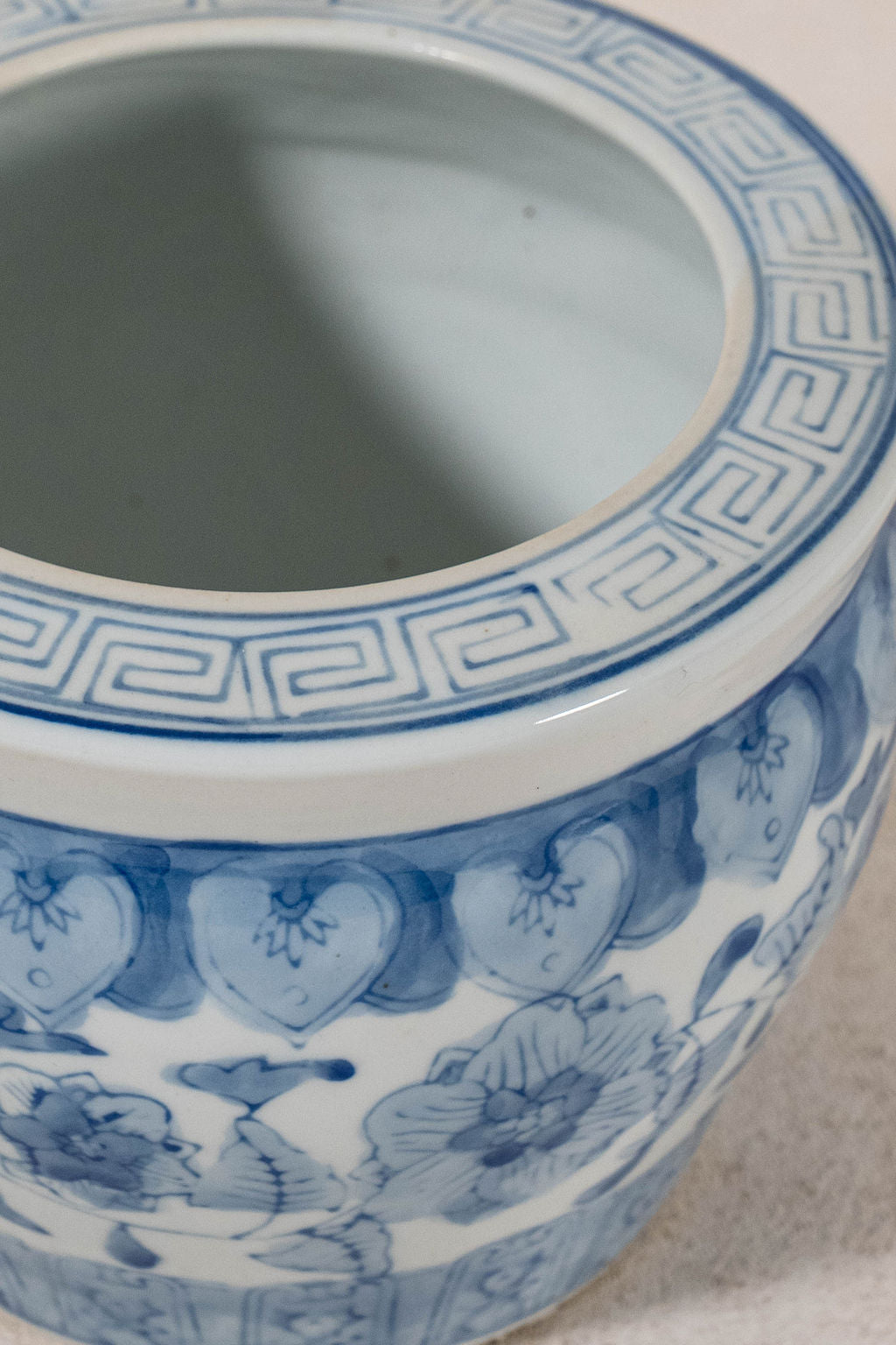 Vintage Chinoiserie Planter with Greek Key Rim