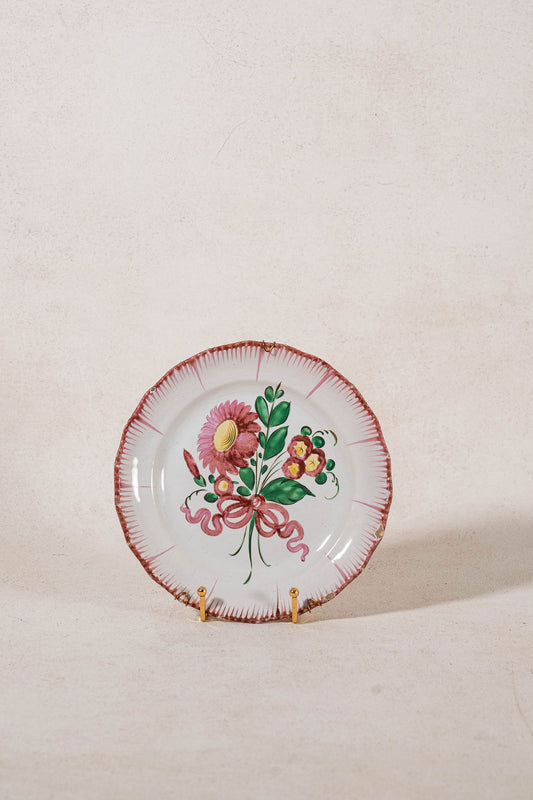 19th Century French Handpainted Pink Floral Plate with Brushed Edges | SKU 426-440