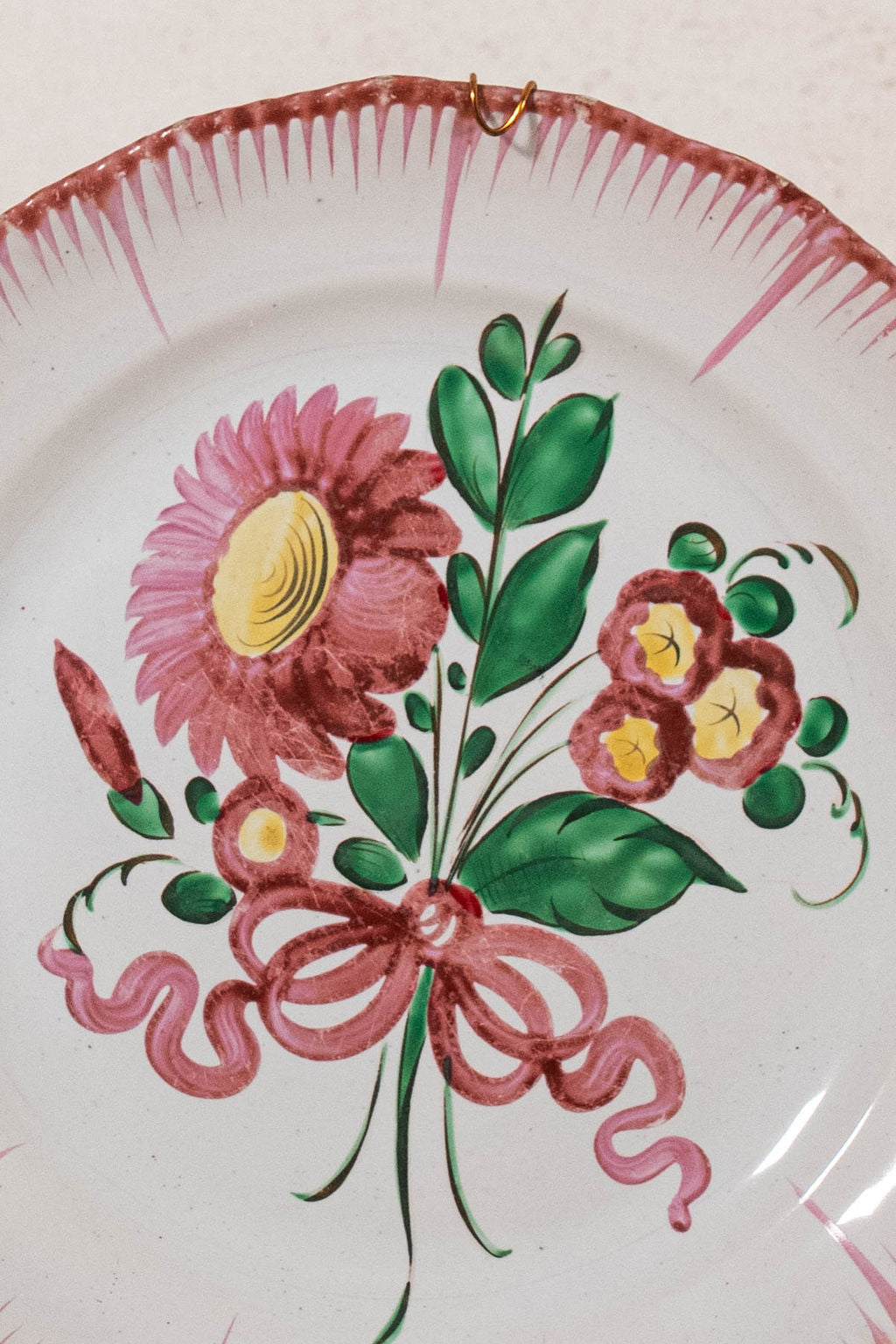 19th Century French Handpainted Pink Floral Plate with Brushed Edges | SKU 426-440