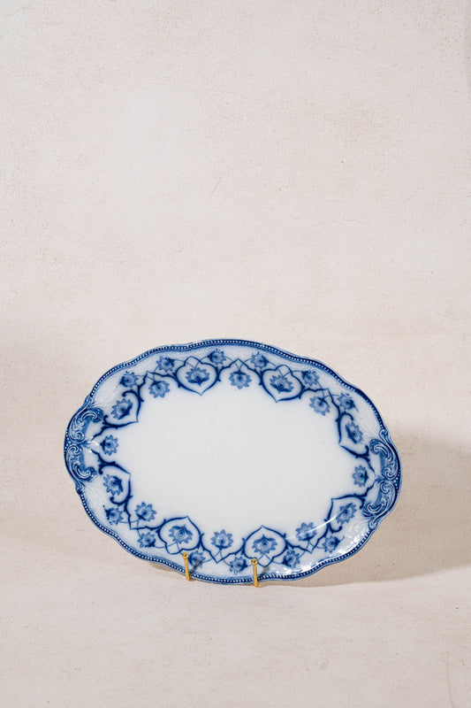 Large W. H. Grindley Antique Blue Flow Transferware Oval Serving Platter