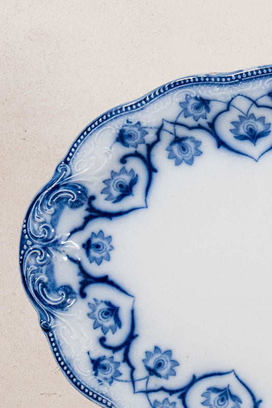 Large W. H. Grindley Antique Blue Flow Transferware Oval Serving Platter