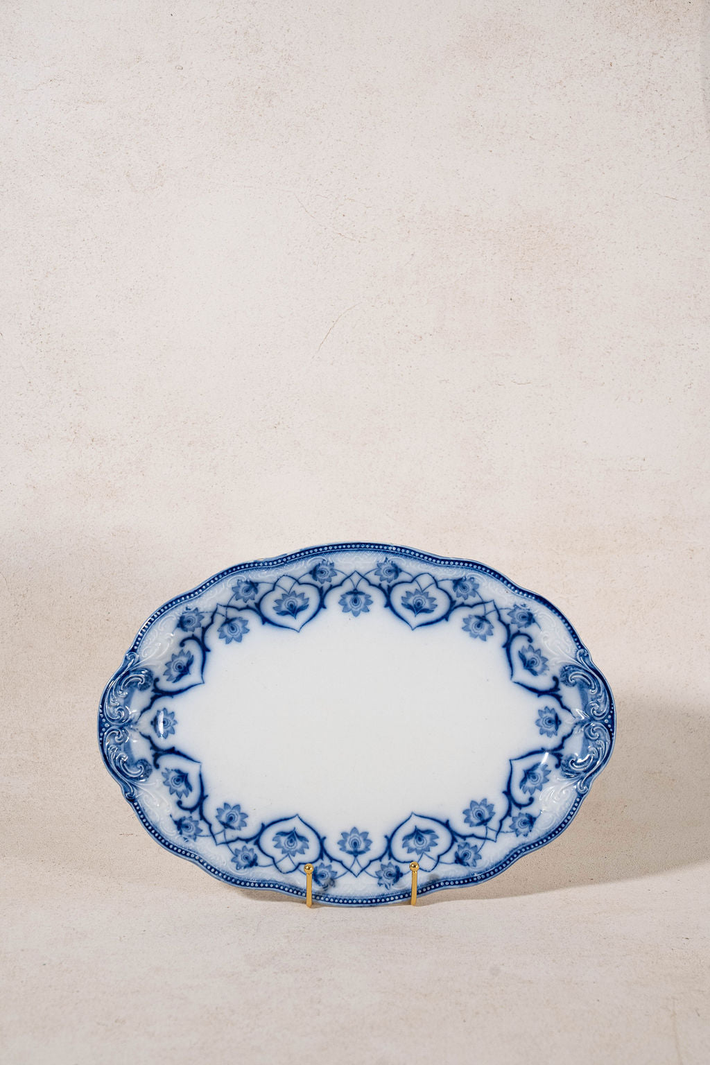 Large W. H. Grindley Antique Blue Flow Transferware Oval Serving Platter