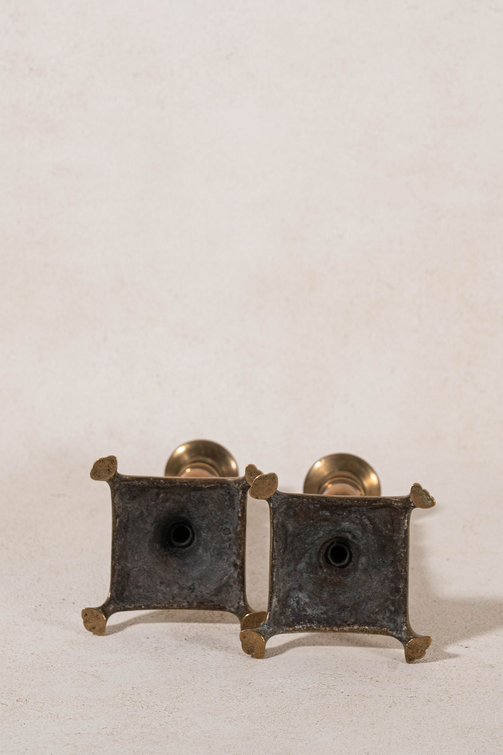 PAIR of Antique English 9"H Brass Candlesticks on Raised Square Base