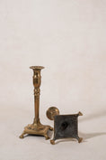 Load image into Gallery viewer, PAIR of Antique English 9"H Brass Candlesticks on Raised Square Base

