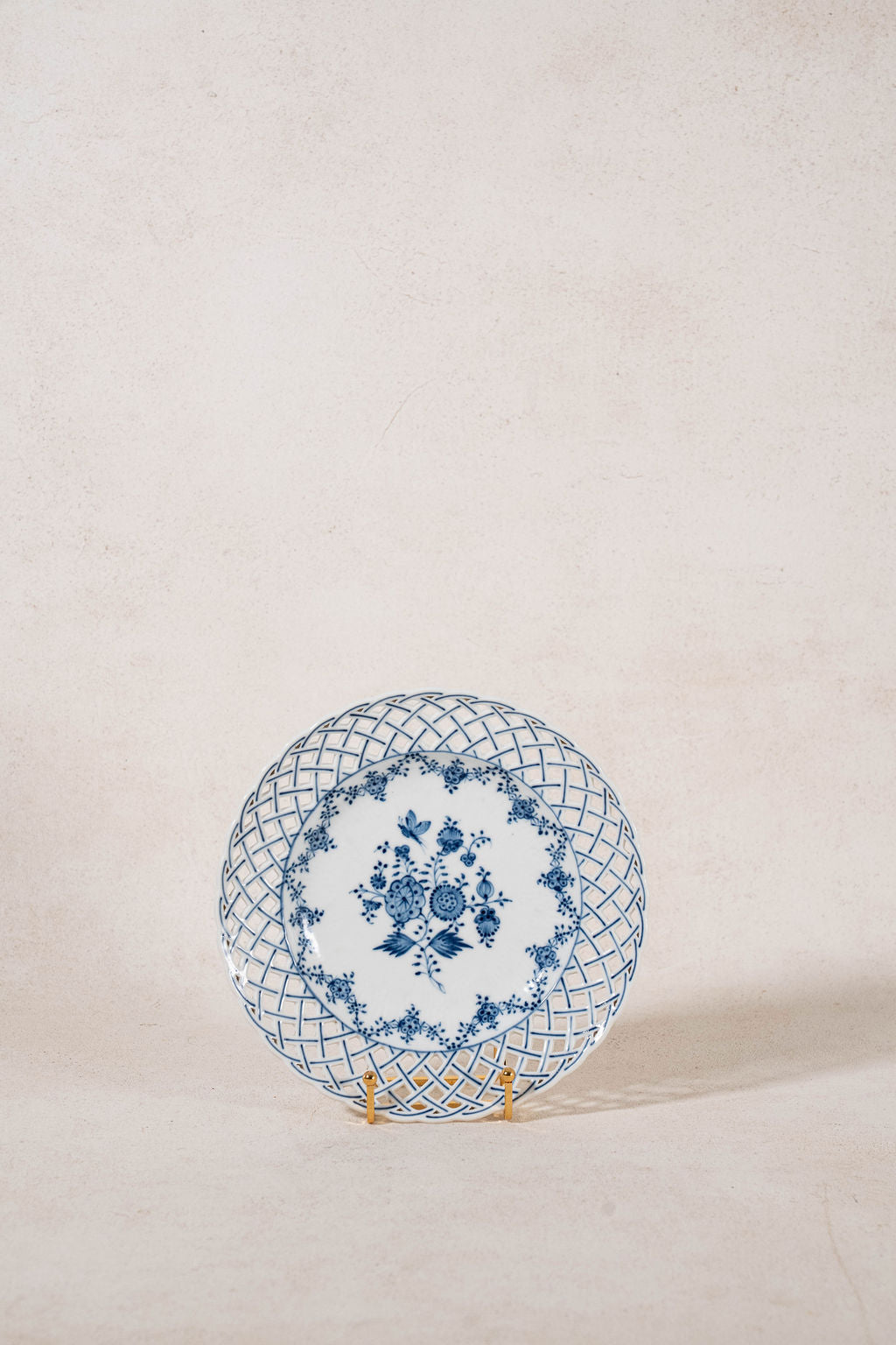 PAIR of Antique German Blue + White Reticulated Plates (c. 1905)