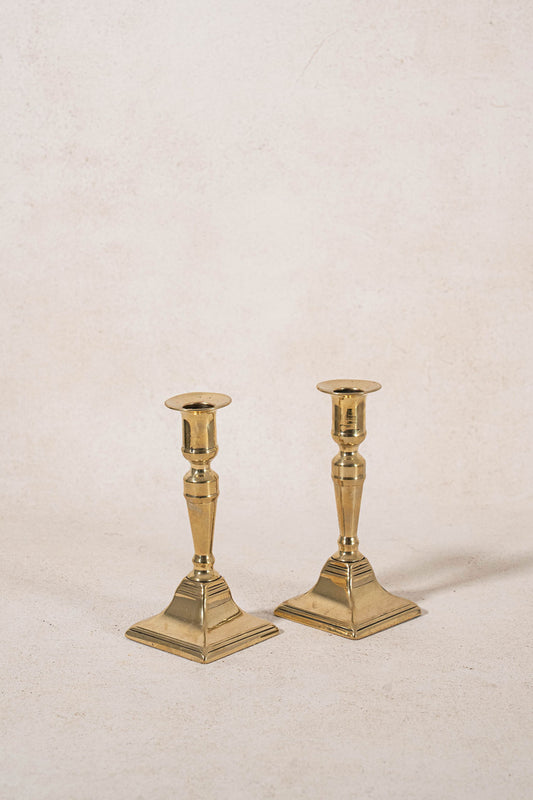 PAIR 19th Century Victorian English Brass Candlesticks (c. 1890) | 6.75"H