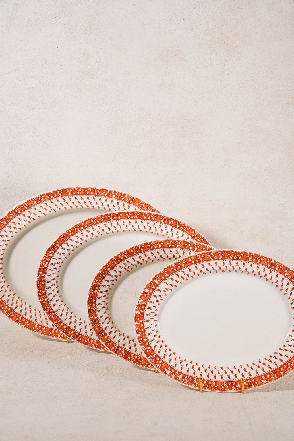 RARE | 44 Piece SET of Spode ‘Old Crow’ Orange/Coral Dishes (c. 1890)