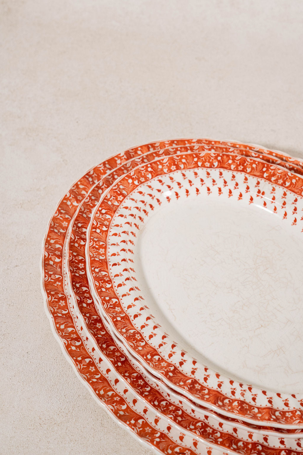 RARE | 44 Piece SET of Spode ‘Old Crow’ Orange/Coral Dishes (c. 1890)