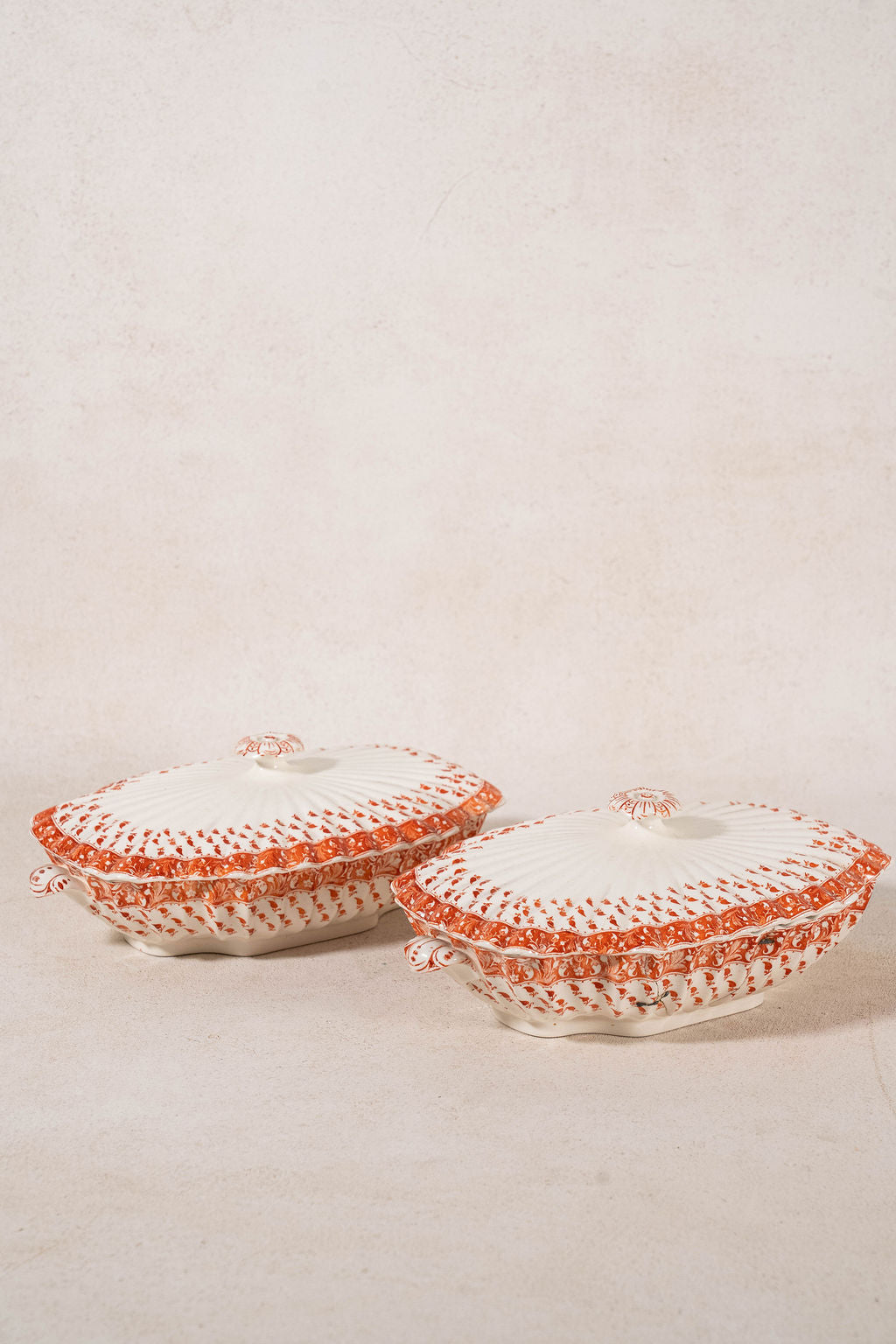 RARE | 44 Piece SET of Spode ‘Old Crow’ Orange/Coral Dishes (c. 1890)