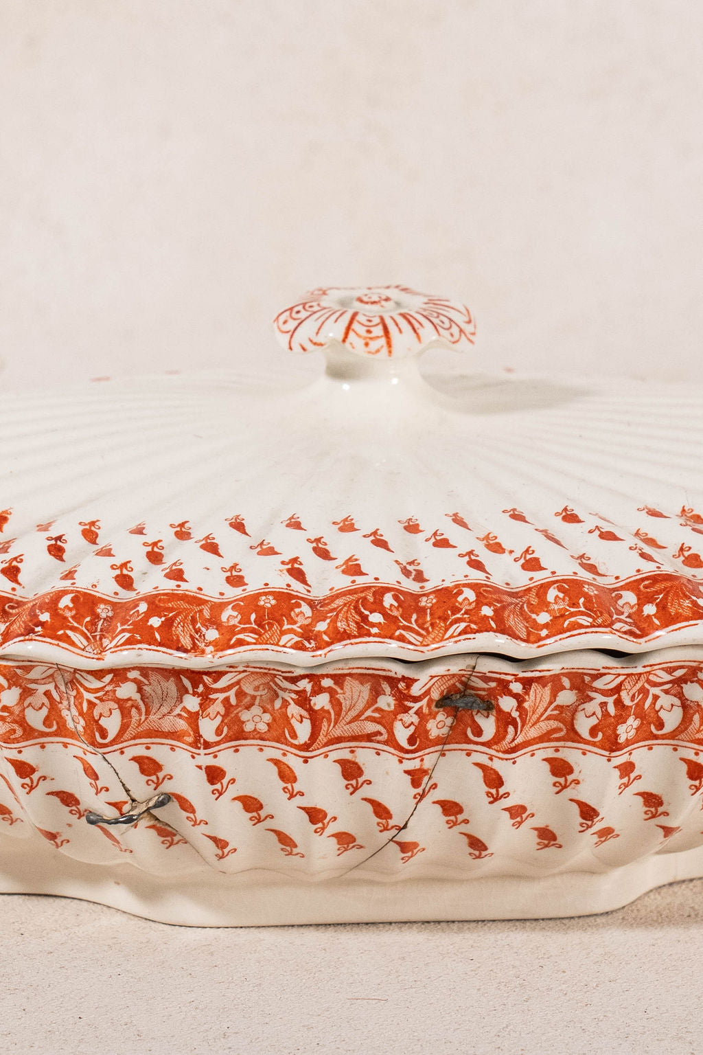 RARE | 44 Piece SET of Spode ‘Old Crow’ Orange/Coral Dishes (c. 1890)
