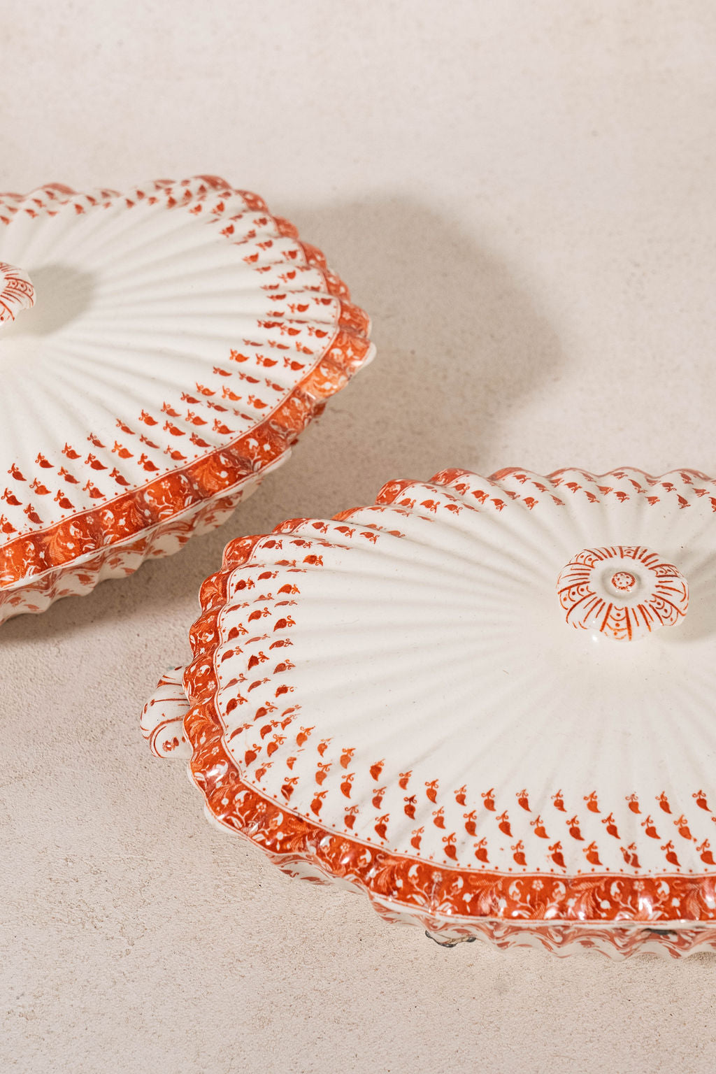 RARE | 44 Piece SET of Spode ‘Old Crow’ Orange/Coral Dishes (c. 1890)
