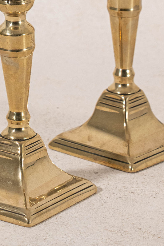 PAIR 19th Century Victorian English Brass Candlesticks (c. 1890) | 6.75"H