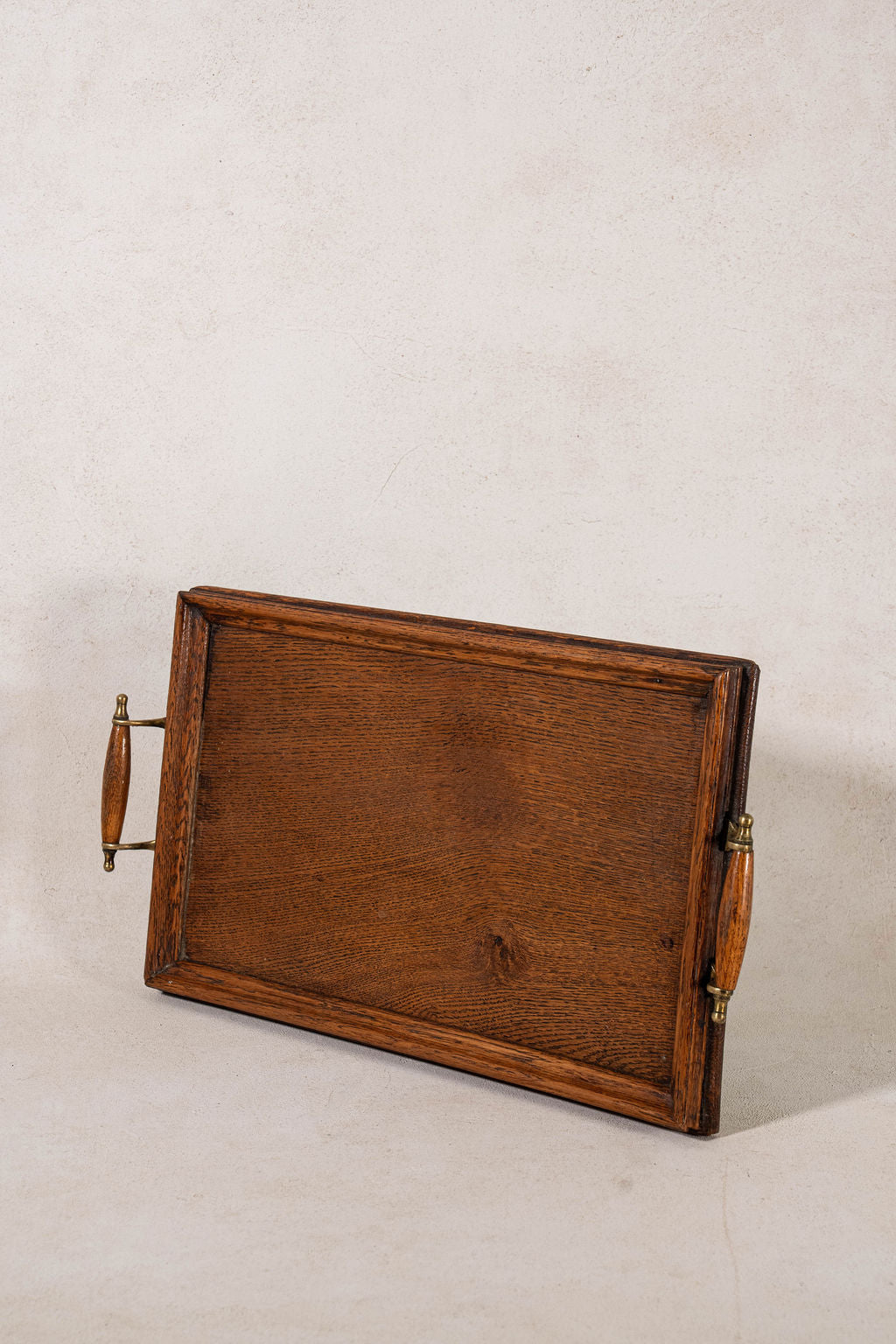 Vintage English Oak Handled Tray with Brass Details